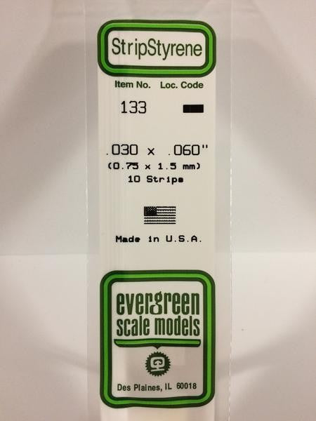 EVERGREEN 133 - .030" X .060" OPAQUE WHITE POLYSTYRENE STRIP