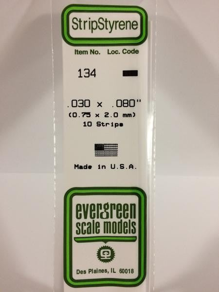 EVERGREEN 134 - .030" X .080" OPAQUE WHITE POLYSTYRENE STRIP