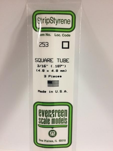 EVERGREEN 253 - .188" (4.8MM) OPAQUE WHITE POLYSTYRENE SQUARE TUBING