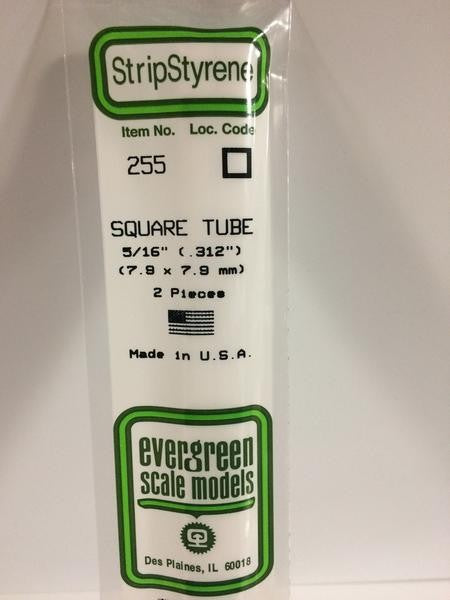 EVERGREEN 255 - .312" (7.9MM)OPAQUE WHITE POLYSTYRENE SQUARE TUBING
