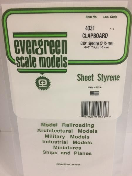 EVERGREEN 4031 - .030" OPAQUE WHITE POLYSTYRENE CLAPBOARD SIDING